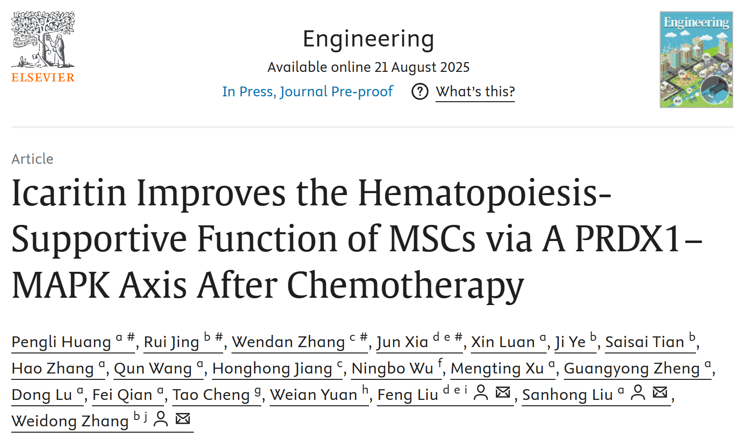 beat365交叉科学研究院团队揭示淫羊藿素靶向PRDX1-MAPK轴改善化疗后间充质干细胞的造血功能